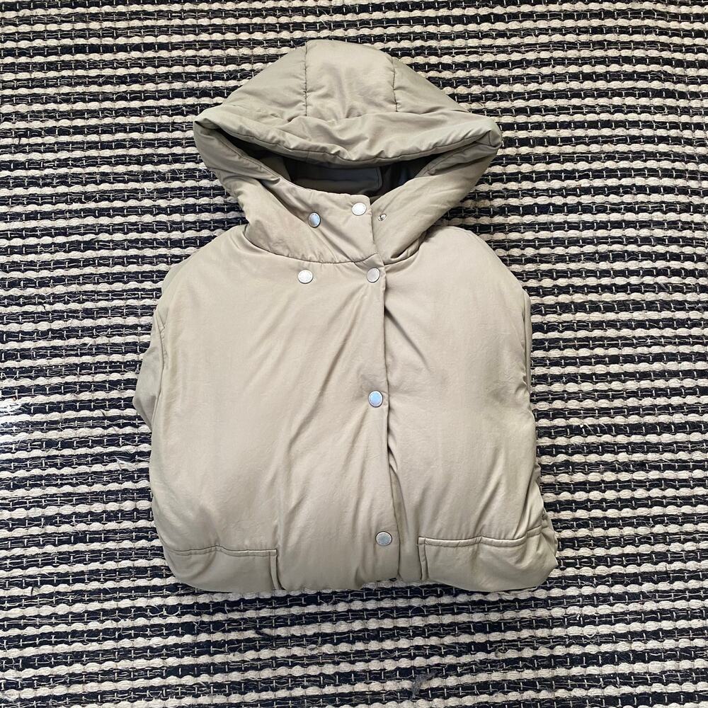 🌿Zara Girl Green Olive Sherpa Lined Hooded Flare Snap Pocket Winter Coat 11/12Y